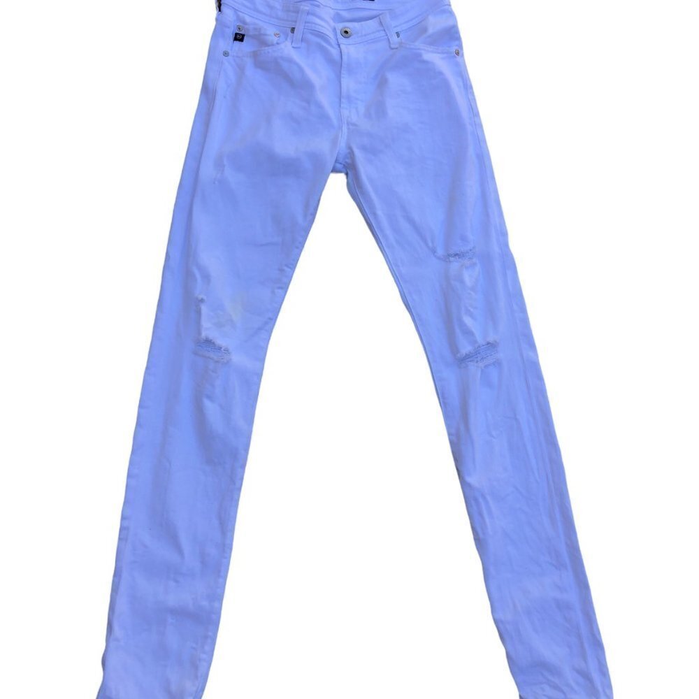 ADRIANO GOLDSCHMIED AG White Denim Jeans Women's 31R The Stockton Pants Ripped﻿